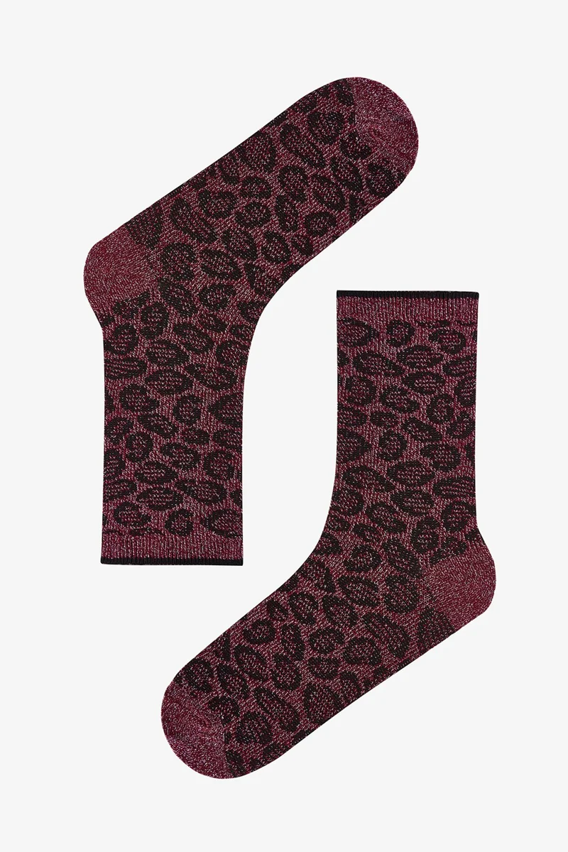 بنتي PENTI Shiny Leopard Glitter 2-Pack Crew Socks