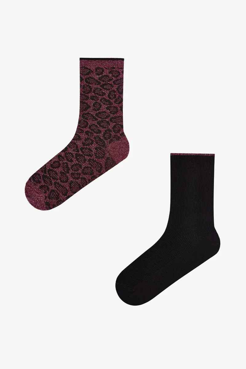 بنتي PENTI Shiny Leopard Glitter 2-Pack Crew Socks