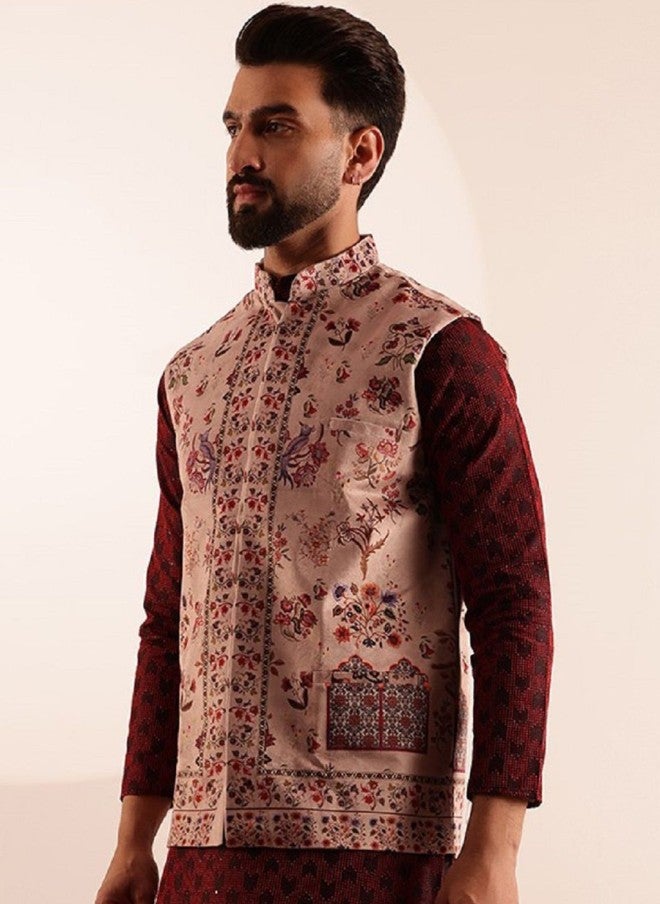 Sojanya Printed Velvet Nehru Jacket for Men - Image 3