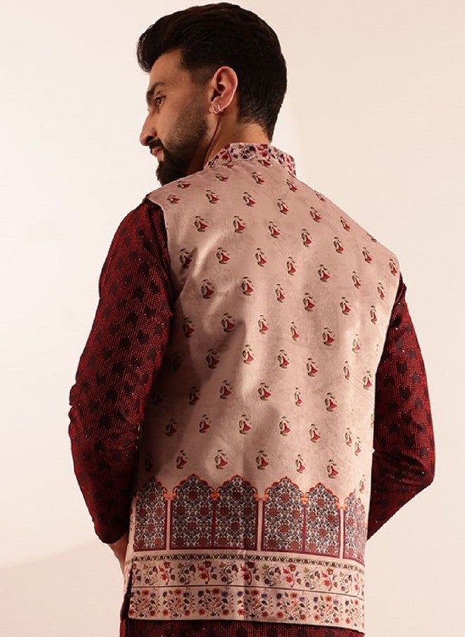 Sojanya Printed Velvet Nehru Jacket for Men - Image 4
