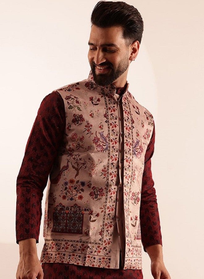 Sojanya Printed Velvet Nehru Jacket for Men - Image 1