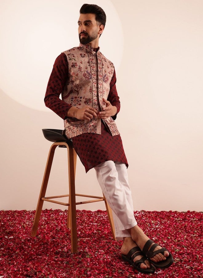 Sojanya Printed Velvet Nehru Jacket for Men - Image 5