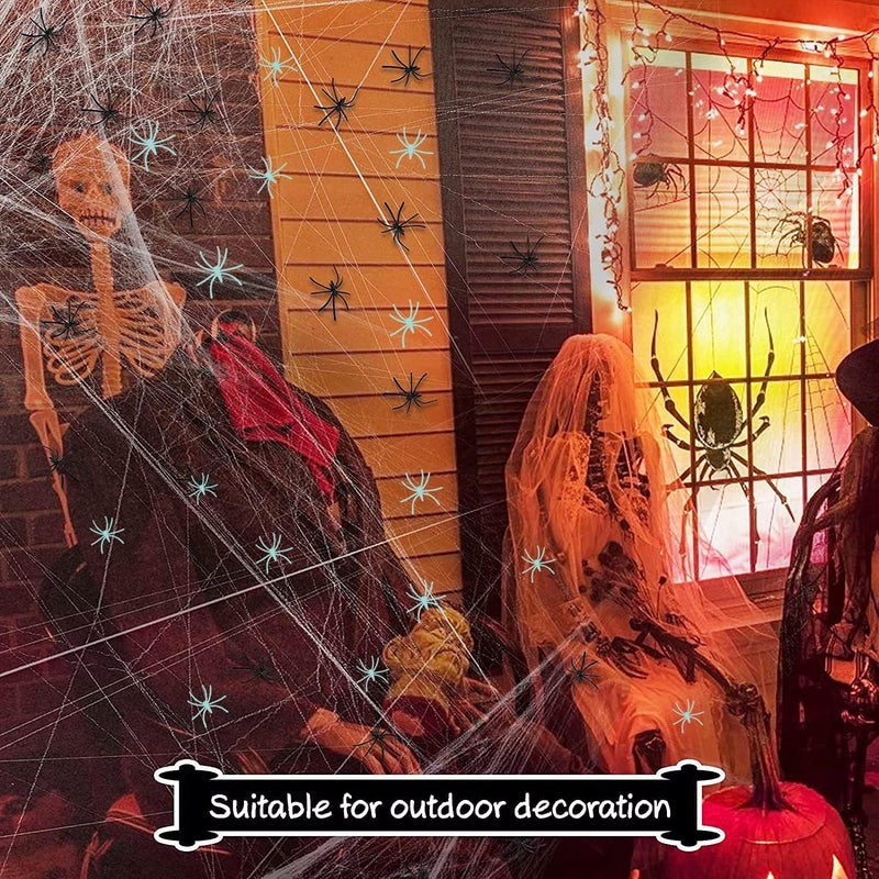 Mowane Simple multi-feature practical build 300 Sqft Halloween Spider Web Decorations, with 10 Glow in the Dark+10 Black Fake Scary Spiders, Super Stretch Cobwebs Creepy Halloween Indoor Outdoor Office Party Supplies (300 Sqft Web+20 Spider) Growing order stock support - Image 3