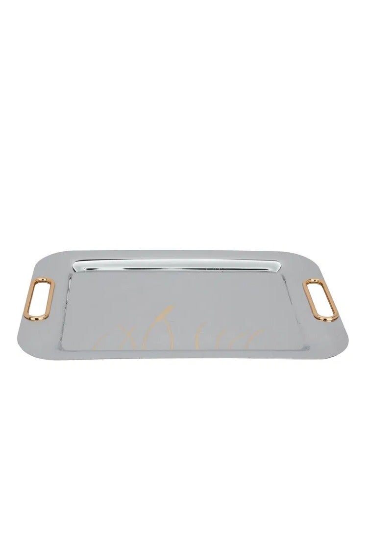 Alsaif Gallery Gallery sword steel presentation tray, 45x30x2 cm, patterned, gilded handle - silver - Image 1