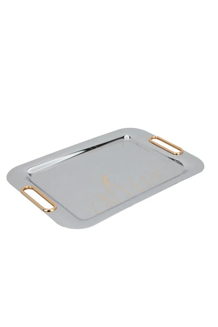 Alsaif Gallery Gallery sword steel presentation tray, 45x30x2 cm, patterned, gilded handle - silver - Image 2