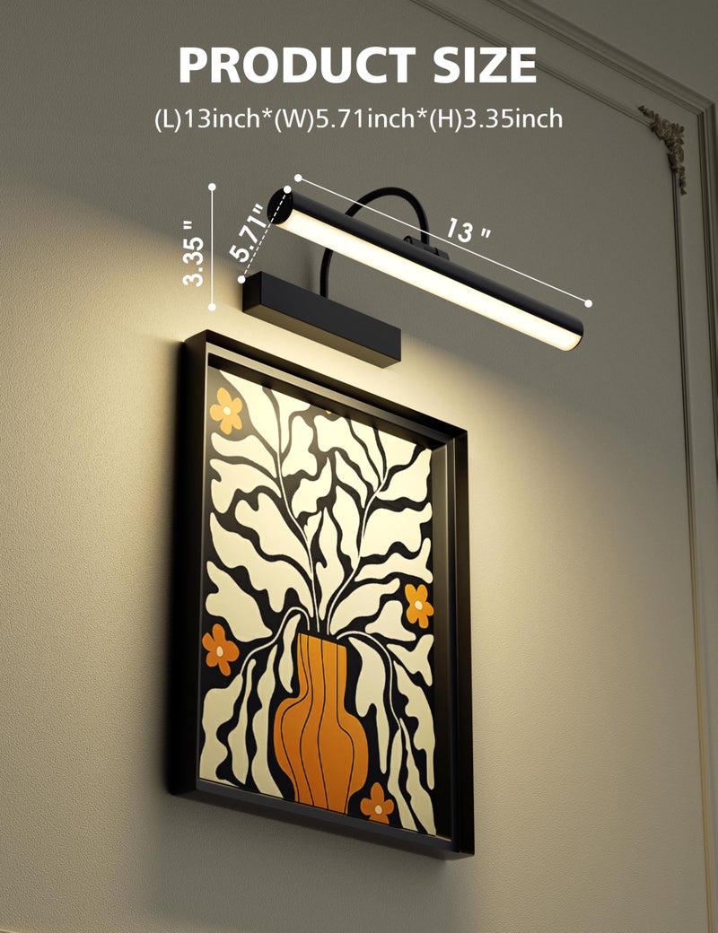 VOLISUN Picture Lights for Wall, 13 inch Rechargable Picture Light Battery Operated, 3 Color Temperatures Cordless Picture Light with Remote, Art Light for Paintings, Gallery, Portrait, 1 Pack (Black) - Image 5