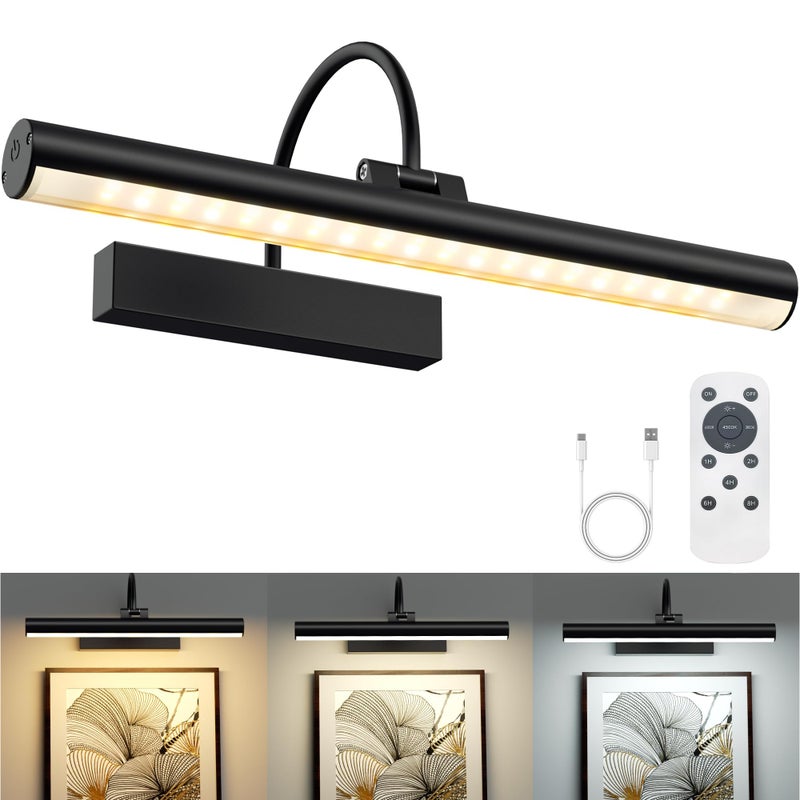 VOLISUN Picture Lights for Wall, 13 inch Rechargable Picture Light Battery Operated, 3 Color Temperatures Cordless Picture Light with Remote, Art Light for Paintings, Gallery, Portrait, 1 Pack (Black) - Image 1