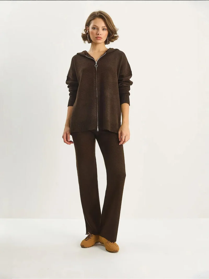 Bianco Lucci LUCCI High Waist Zipper Collar Cardigan and Pants Set