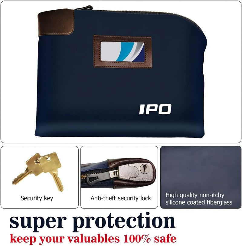 IPO Waterproof Cash Bag with Lock and 2 Keys, 11 x 8.6 Inches, Canvas Documents Bag, Money Bank Deposit Bag with Zipper, Durable Leatherette Money Cash Coin Check Wallet Pouch for Men & Women - Image 3