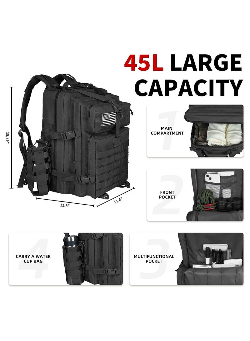 KIIUMI 45L Multi-Pocket Military Tactical Backpack ,Cycling Travel Mountaineering Men's Outdoor Sports Bag ,Comfortable Breathable Backpack ,Waterproof Multifunctional Casual Backpack,Black - Image 2