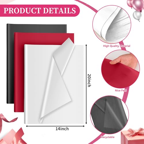 Hlonon 30 Sheets Black White Red Tissue Paper for Gift Bags, Tissue Paper Wrap Bulk for Decoration Weddings Birthday DIY Project Christmas Gift Wrapping Crafts Decor, 14 X 20 Inches - Image 2