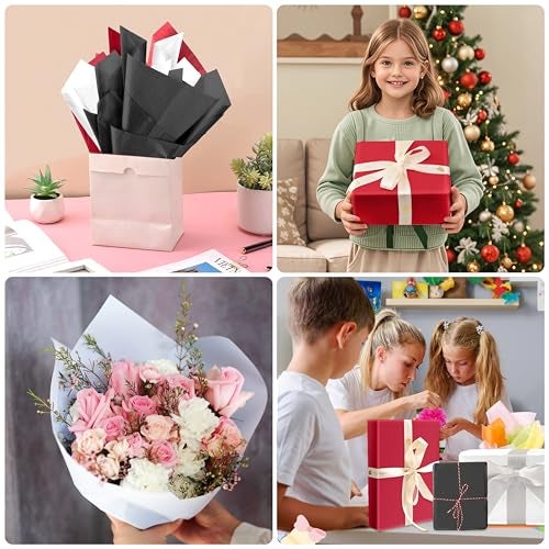 Hlonon 30 Sheets Black White Red Tissue Paper for Gift Bags, Tissue Paper Wrap Bulk for Decoration Weddings Birthday DIY Project Christmas Gift Wrapping Crafts Decor, 14 X 20 Inches - Image 3