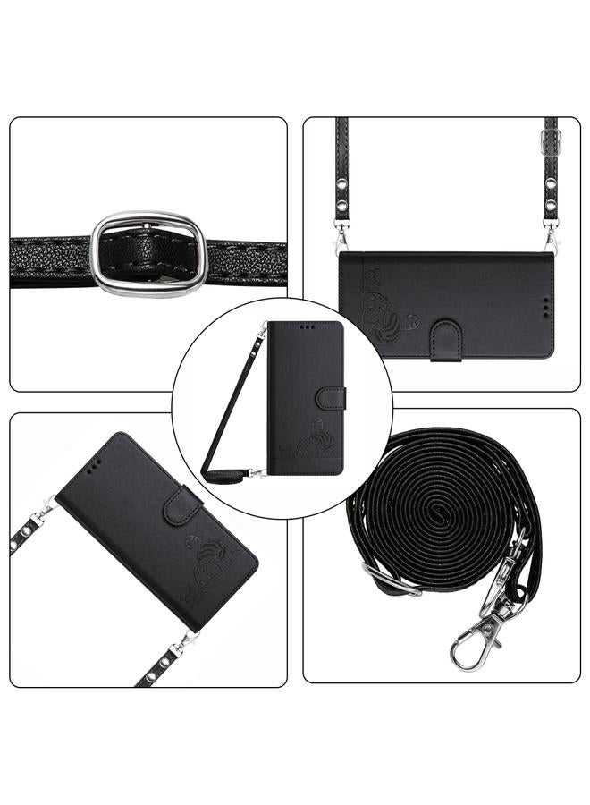 S-TOP Case For Motorola Moto G Play 5G 2024 Global Cat Rat Embossed Pattern RFID Leather Phone Case with Lanyard - Image 2