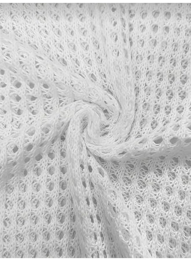 Beach Dress for Ladies | Women's Crochet Beach Cover Up Dress White | Fishnet Knit Bikini Cover Up | Hollow Out Swimsuit Cover-Up | Long Bell Sleeve Mini Beach Dress | Sheer Mesh Resort Wear | Summer Vacation Pool Cover Up | 100% Premium Acrylic | One Size EU XS-S-M - Image 5