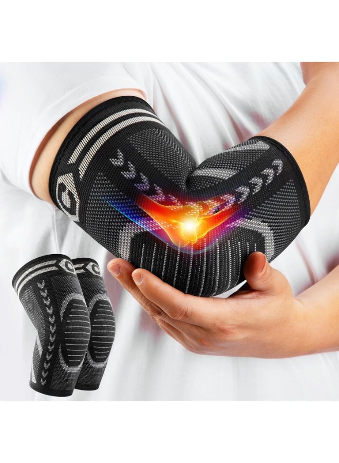 2-Pack Elbow Compression Sleeves with Support for Sports, Fitness and Daily Activities, Breathable Stretch Fabric, Medium - Image 1