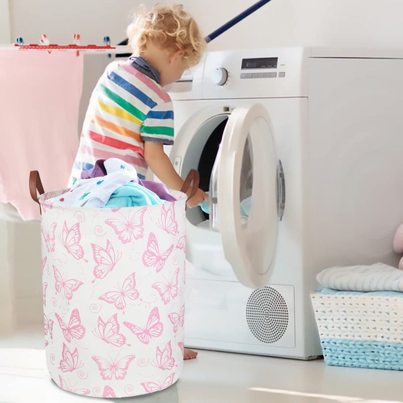 CLOCOR Pink Laundry Basket,Waterproof Nursery Hamper for Baby Girl ,Collapsible Storage Baskets for Girls Bedroom,Kids Toys Storage Bin,Room Decor,Gift Basketï¼ˆPink Butterfly - Image 4