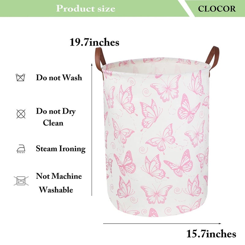 CLOCOR Pink Laundry Basket,Waterproof Nursery Hamper for Baby Girl ,Collapsible Storage Baskets for Girls Bedroom,Kids Toys Storage Bin,Room Decor,Gift Basketï¼ˆPink Butterfly - Image 5