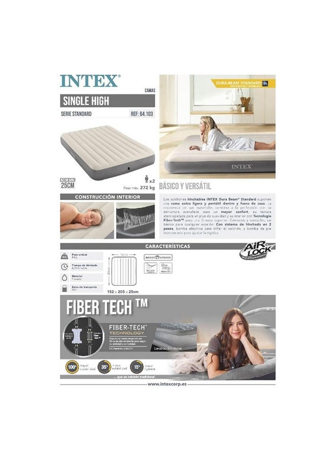 INTEX - Fiber-Tech Technology Queen Dura-Beam Standard Single High Air Bed Taupe and Grey 25 x 125 x 203 cm 64103 - Image 1