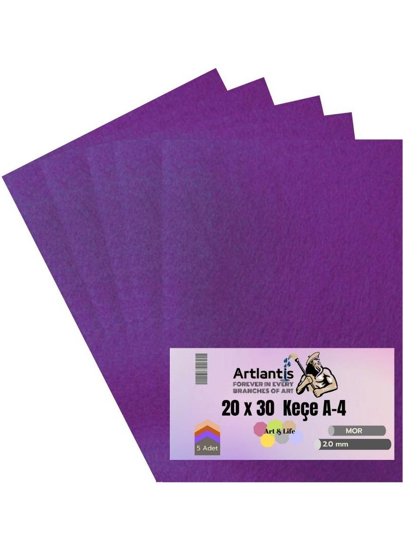 Artlantis Purple Felt A4 2 mm 20X30 cm 5 Pack 1 Pack School Nursery Event  - Image 1