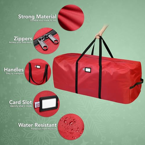 Holiday Cheer Heavy Duty Artificial Christmas Tree Storage Bag Fits Up to 9ft Tall, Waterproof with Durable Handles & Zipper Xmas Tree Storage Bag (RED) - Image 4