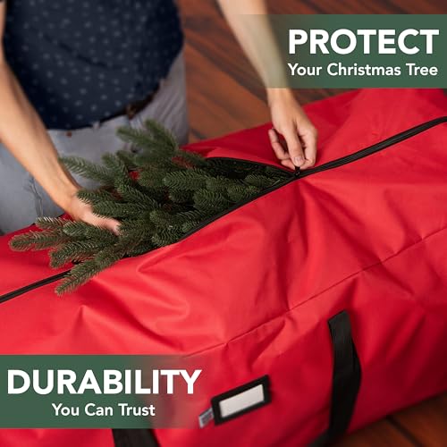 Holiday Cheer Heavy Duty Artificial Christmas Tree Storage Bag Fits Up to 9ft Tall, Waterproof with Durable Handles & Zipper Xmas Tree Storage Bag (RED) - Image 2