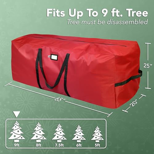 Holiday Cheer Heavy Duty Artificial Christmas Tree Storage Bag Fits Up to 9ft Tall, Waterproof with Durable Handles & Zipper Xmas Tree Storage Bag (RED) - Image 3