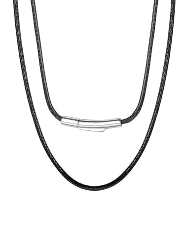 ChainsPro Leather Necklace Cord for Men BlackBrown Waterproof Braided Wax Rope Chain with Stainless Steel Snap Clasp 1523mm Width Leather Cord Chain with Length 1630 Send Gift Box - Image 1