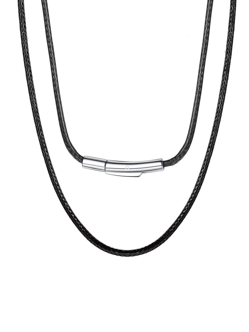 ChainsPro Leather Necklace Cord for Men BlackBrown Waterproof Braided Wax Rope Chain with Stainless Steel Snap Clasp 1523mm Width Leather Cord Chain with Length 1630 Send Gift Box - Image 2