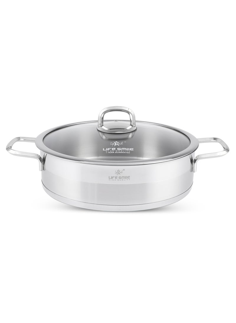 Life Smile 32cm (7.1 Liter) LIFE SMILE Shallow Pot with Lid Big Size - 18/10 Pure Stainless Steel - Induction Base Double Handle Fry Pan - Non-Toxic, 100% PFOA, PTFE & PFOS Free - Oven Safe Saute Pan  - Image 1