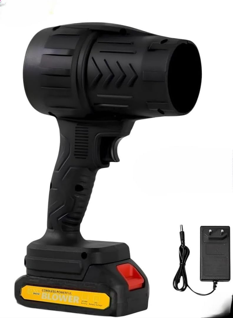 DENX Cordless Powerful Blower 550W with Double 21V Battery (Model 3C1300) – Handheld Electric Air Blower for Dust & Leaf Cleaning – Home, Garden, Car – Black/Yellow - Image 1
