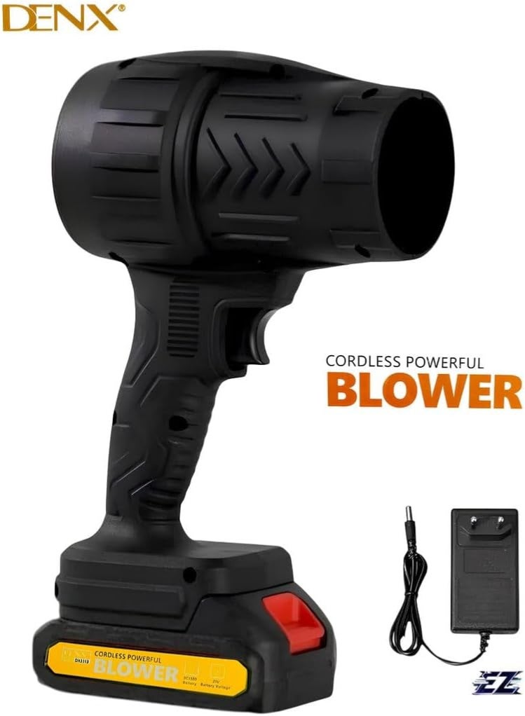 DENX Cordless Powerful Blower 550W with Double 21V Battery (Model 3C1300) – Handheld Electric Air Blower for Dust & Leaf Cleaning – Home, Garden, Car – Black/Yellow - Image 2