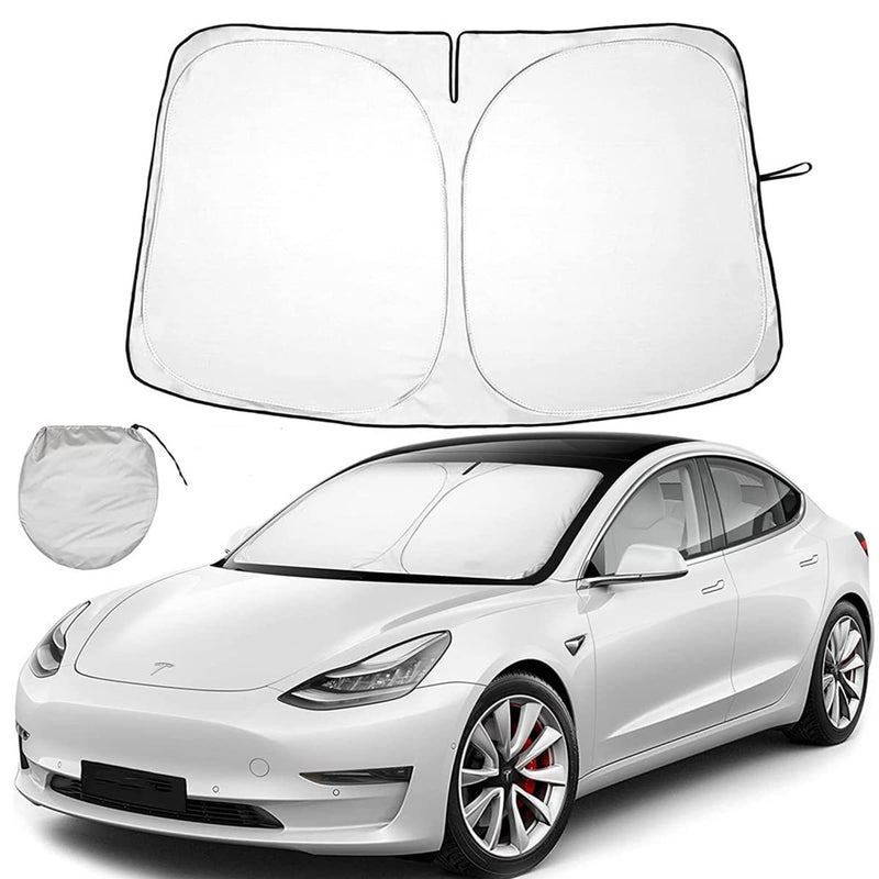 NALANDA Windshield Sunshade Fit for Tesla Model Y Size 143 93cm Silver and Black
