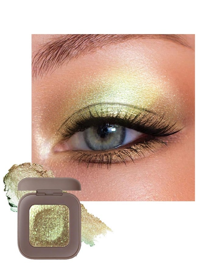 Lestpola Duochrome Glitter Eyeshadow Palette, Holographic Chameleon, Shimmer Metallic Single Eye Shadow, Waterproof Long Lasting, Highly Pigmented Iridescent Eye Brightener Makeup for Women-04 Gold Green - Image 1