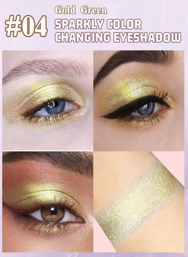 Lestpola Duochrome Glitter Eyeshadow Palette, Holographic Chameleon, Shimmer Metallic Single Eye Shadow, Waterproof Long Lasting, Highly Pigmented Iridescent Eye Brightener Makeup for Women-04 Gold Green - Image 3