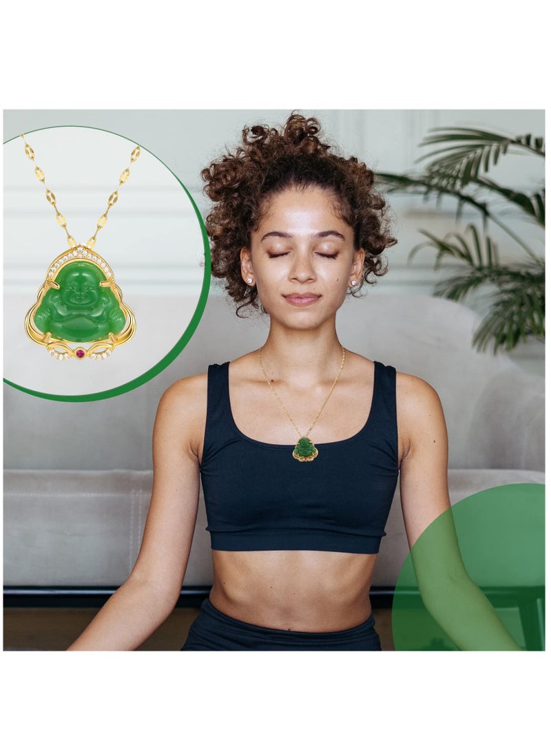 Zikra قلادة تميمة بوذا من اليشم مع سلسلة بوذا المبتسم، قلادة لامعة، مجوهرات رقيقة للنساء والرجال (3 قطع) - Image 2