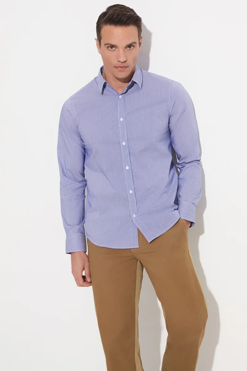 JUNE Men's Slim Fit 100% Cotton Thin Striped Shirt
