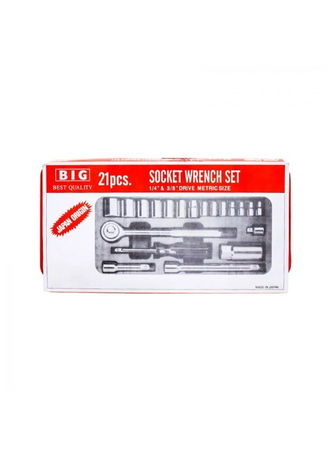Big Wrench Set (1/4+3/8) with Japanese Automatic Handle, 21 Pieces - Image 1