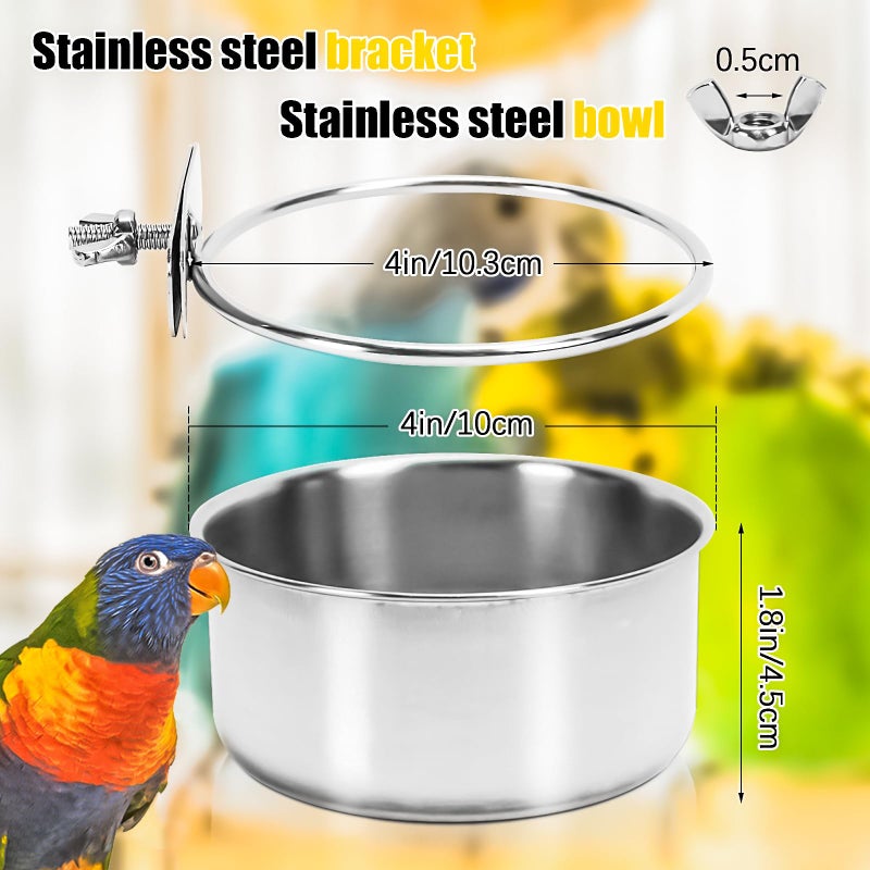 MotBach 2 Pack Stainless Steel Bird Feeding Dish Cups, Bird Feeder Parrot Food Water Bowls with Clamp, Pet Cage Cups Holder for Bird Parrot Cockatiel Conure Budgies Parakeet Small Animal - Image 2