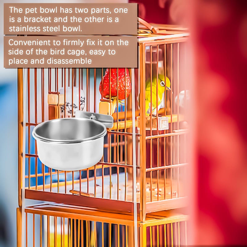 MotBach 2 Pack Stainless Steel Bird Feeding Dish Cups, Bird Feeder Parrot Food Water Bowls with Clamp, Pet Cage Cups Holder for Bird Parrot Cockatiel Conure Budgies Parakeet Small Animal - Image 5