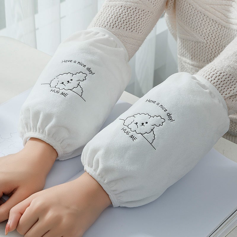 CuteCartoon Long Sleeve Cufflinks Autumn Winter Waterproof Dirt-resistant Arm Protector New 2023 Model For Students And Adults White 