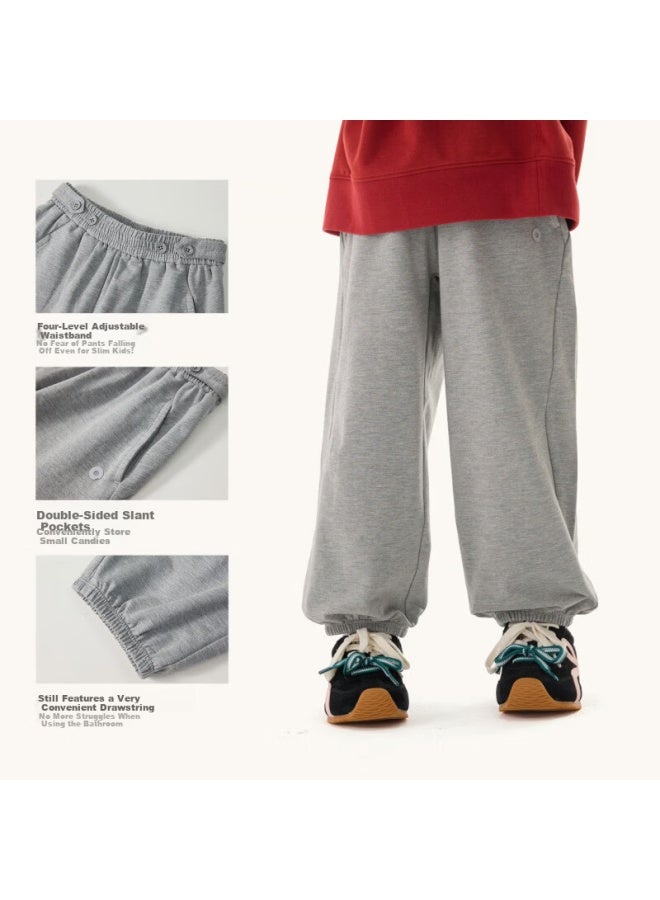 Q21 Terry Cloth Kids Sweatpants Spring Boys Girls Parent-child Solid Color Casual Moisture-wicking Breathable Sports Pants - Image 2