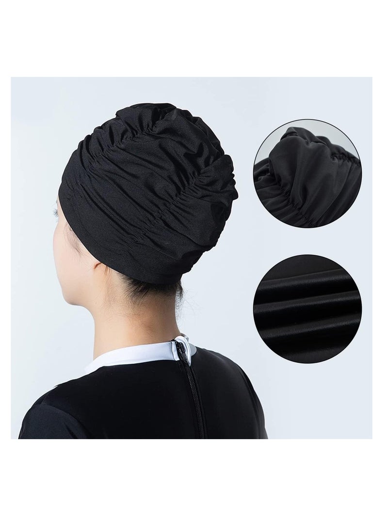 ECVV قبعات السباحة ECVV للنساء/الرجال، قبعات سباحة مطوية عالية المرونة للشعر الطويل القصير الكثيف المجعد، قبعات استحمام مريحة وجيدة التهوية - Image 3