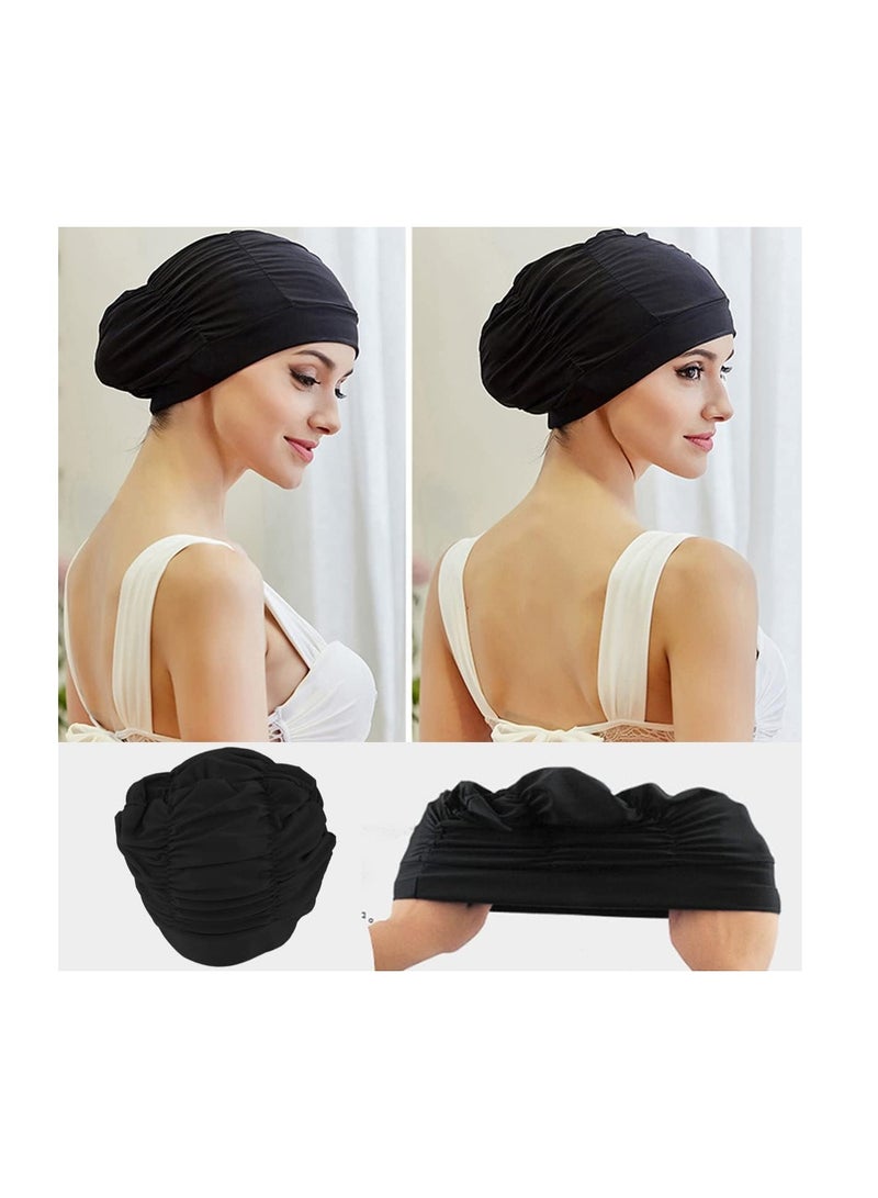 ECVV قبعات السباحة ECVV للنساء/الرجال، قبعات سباحة مطوية عالية المرونة للشعر الطويل القصير الكثيف المجعد، قبعات استحمام مريحة وجيدة التهوية - Image 4