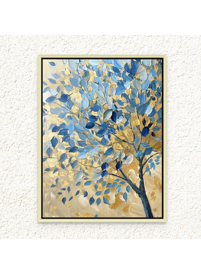 Art Decor Art Decor Framed Canvas Wall Art of Abstract Blue and Gold Tree Painting Nature Portrait Print Wall Decor for Home Office Living Room Bedroom Gifting - Image 1