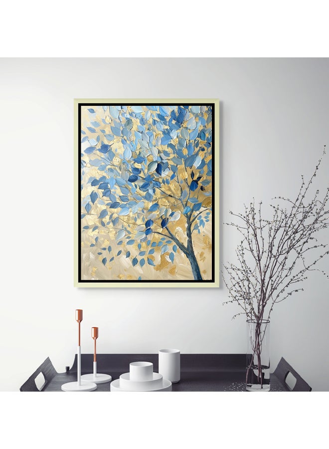 Art Decor Art Decor Framed Canvas Wall Art of Abstract Blue and Gold Tree Painting Nature Portrait Print Wall Decor for Home Office Living Room Bedroom Gifting - Image 2