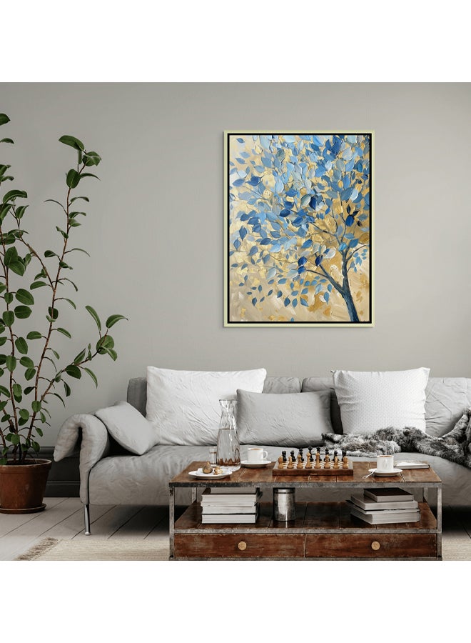 Art Decor Art Decor Framed Canvas Wall Art of Abstract Blue and Gold Tree Painting Nature Portrait Print Wall Decor for Home Office Living Room Bedroom Gifting - Image 3