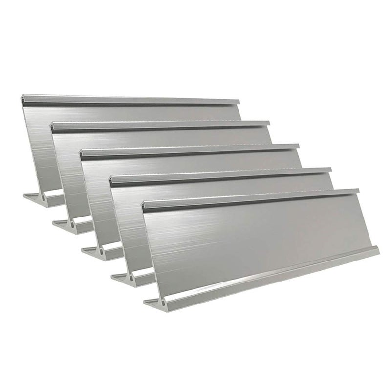 Icomecn 2" x 8" Aluminum Desk Name Plate Holder, Office Business Desk Sign Holder Desktop-5 Pack (Silver) - Image 1