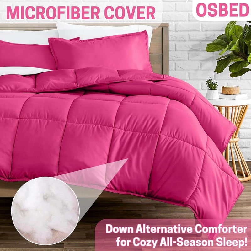 Bed Comforter with Lightweight & Soft Down Alternative | Reversible Cooling Comforter for bedding Duvet Inserts for All Seasons with Washable Microfiber Quilt (Pink, 240 x 260cm) - Image 4