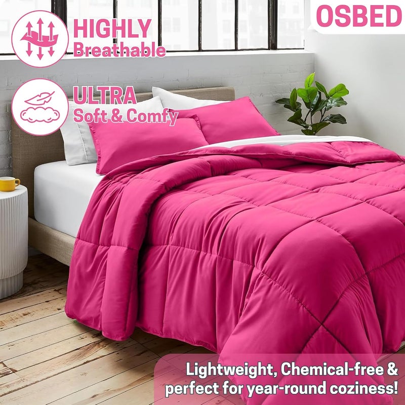 Bed Comforter with Lightweight & Soft Down Alternative | Reversible Cooling Comforter for bedding Duvet Inserts for All Seasons with Washable Microfiber Quilt (Pink, 240 x 260cm) - Image 3