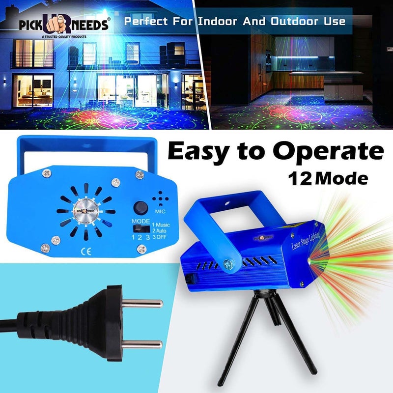 Pick Ur Needs Mini LED Stage Lighting Projector Sound Activated Flash Strobe for Party and Diwali Decoration (Multicolor) (Laser 12D Light) - Image 4